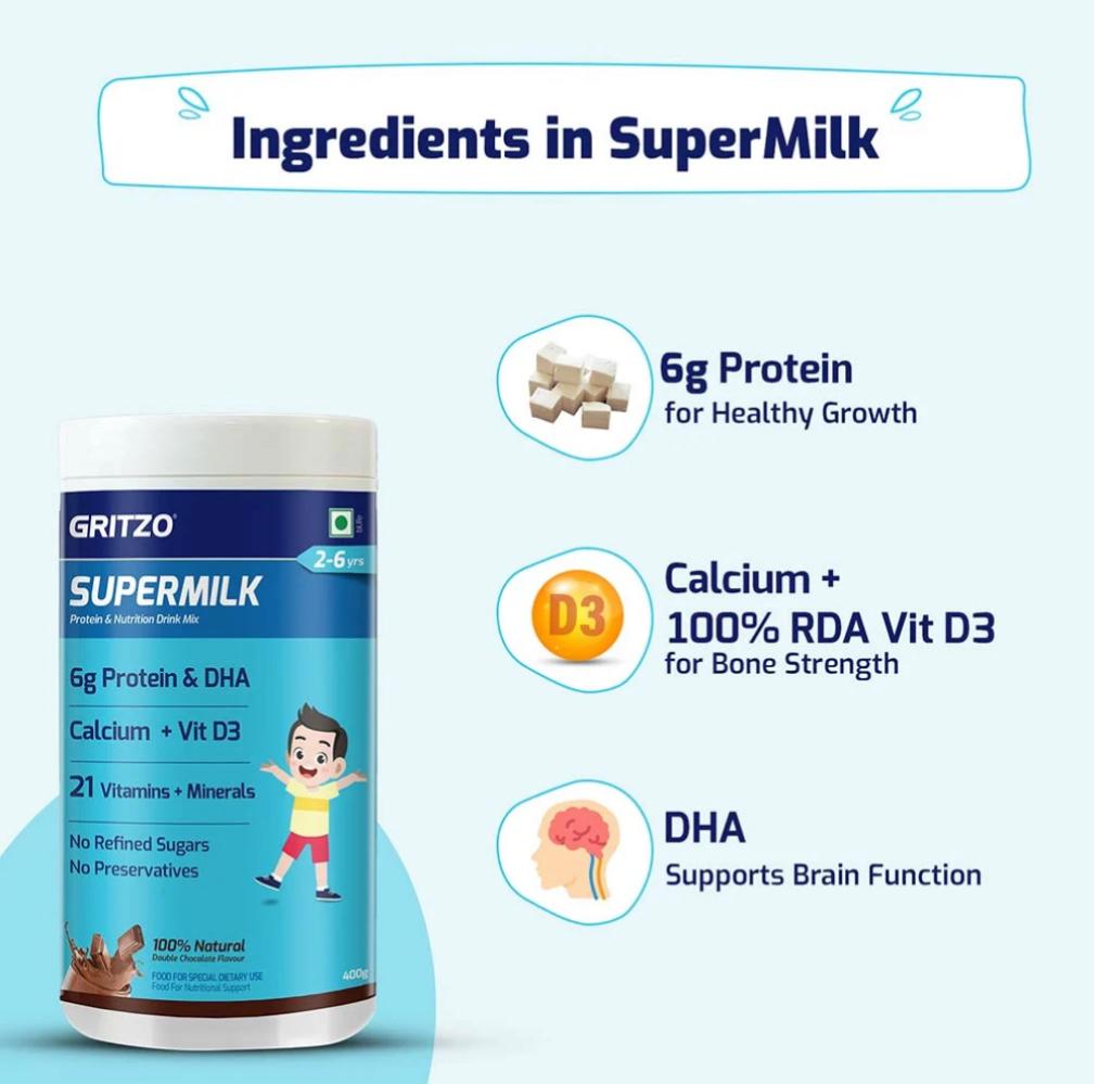 𝑺𝑼𝑷𝑬𝑹𝑴𝑰𝑳𝑲 Overall Growth for Boy/Girl 2 to 6 years, 400g, Double Chocolate, Overall Growth