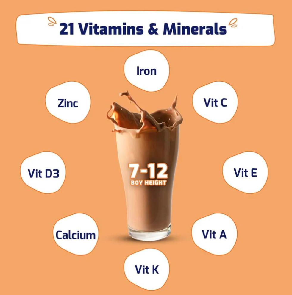 𝑺𝑼𝑷𝑬𝑹𝑴𝑰𝑳𝑲 Height+for Girl 7 to 12 Years, Double Chocolate, Height