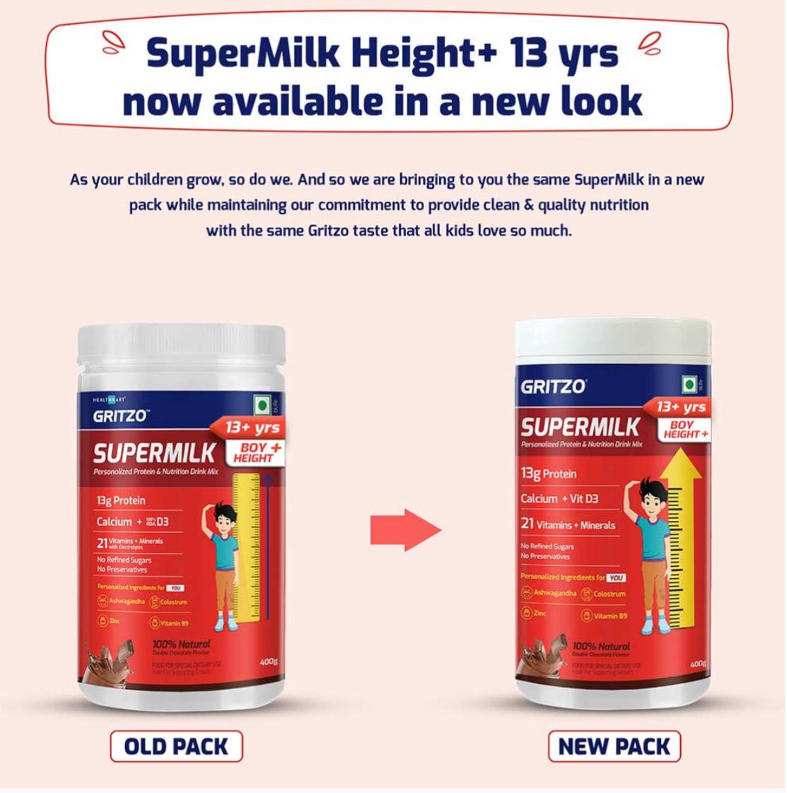 𝑺𝑼𝑷𝑬𝑹𝑴𝑰𝑳𝑲 Height+ for Boy 13+years, 400g, Double Chocolate, Height+