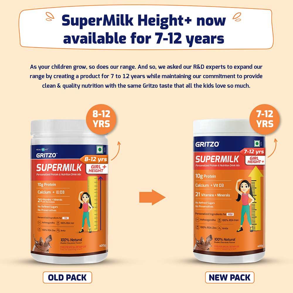 𝑺𝑼𝑷𝑬𝑹𝑴𝑰𝑳𝑲 Height+for Girl 7 to 12 Years, Double Chocolate, Height
